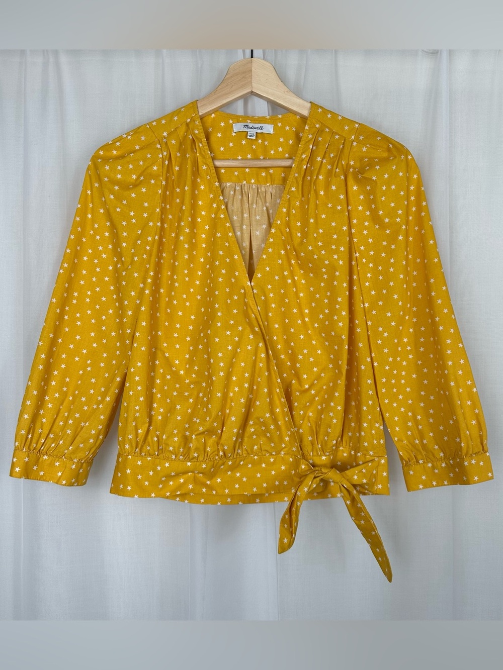Madewell Star Scatter Wrap Top XXS Yellow Golden Mustard G7804 Puff Sleeve Crop
